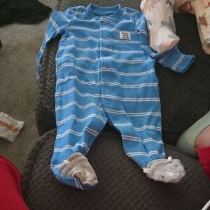 Blue Striped Footed One-Piece with Hippo Feet - Kids